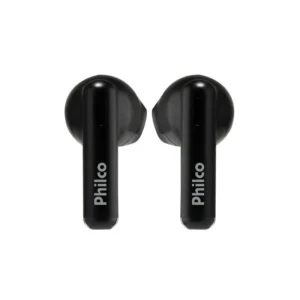 Fone de ouvido Philco Extreme Bluetooth PFI200P Air Beats, modelo in-ear TWS na cor preta, com design compacto e encaixe seguro para atividades esportivas.